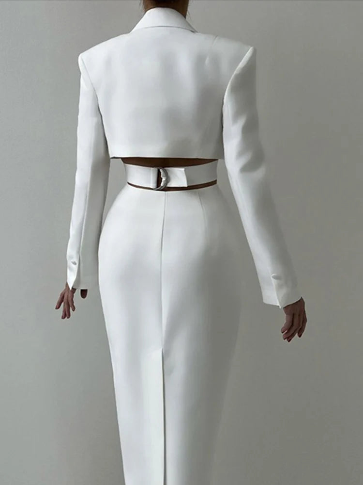 Elegante traje liso, vestidos largos para mujer, vintage, ajustado, sin espalda, con solapa y botonadura sencilla, vestido de otoño para mujer, versátil, para oficina y ropa de calle.