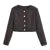 Conjunto de 2 piezas de blazer de tweed con línea dorada y tejido negro para mujer, estilo retro francés, cintura alta, botones centrales, cremallera trasera y minifalda.