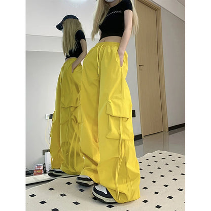 Pantalones cargo Y2K para mujer, ropa de calle, pantalones deportivos holgados de pierna ancha y gran tamaño, estilo Harajuku con bolsillos grandes, de cintura alta