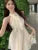 Elegante vestido corto con volantes y cuello halter para mujer, sin mangas, corte en A, sexy, para fiesta de noche, graduación, estilo coreano chic