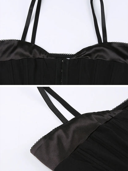 Black Elastic Women Corset Top Nightclub Sexy Fashion Buttons Tank Top Party Outfits Skinny Lady Camisole Streetwear