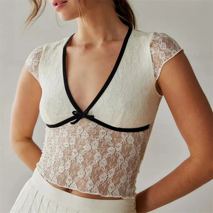 Floral Lace Sheer Crop Top y2k Aesthetic Women Sexy See Through V Neck Sleeveless Tanks Slim Fit Vest 2000s Clothing