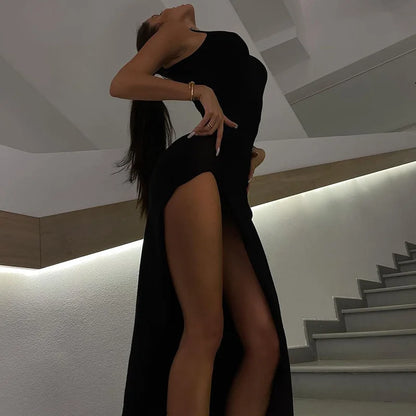 Nuevo vestido MIDI ajustado sin mangas con cuello redondo y abertura para mujer, moda transfronteriza Y2K de Europa y Estados Unidos.