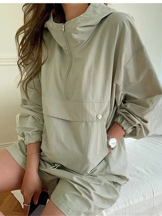 New Summer Women’s Suit 2 Pieces Set Hooded Long Sleeve Hoodies and Shorts Female Sporty Chic Casual Solid Tracksuit