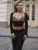 Unique 2 Piece Tops Stacked Sexy Halter Bandage Inside Bikini+Short Sleeve Hollow Crop Tees Female Hipster Nightout Wear