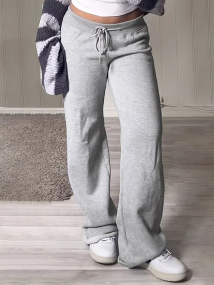 Pantalones deportivos holgados de cintura alta con bolsillos y cordón para mujer, color gris, lisos, básicos, sencillos, de pierna recta, para correr