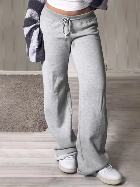 Pantalones deportivos holgados de cintura alta con bolsillos y cordón para mujer, color gris, lisos, básicos, sencillos, de pierna recta, para correr