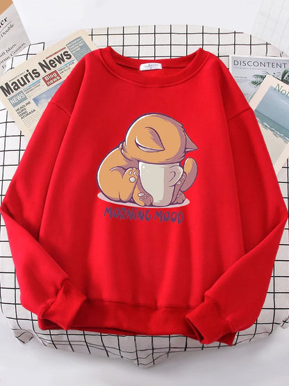Sudadera con capucha de gato mirando la taza, bonita sudadera de moda para mujer, sudadera de forro polar con cuello redondo, sudaderas casuales, jersey de gran tamaño, ropa deportiva