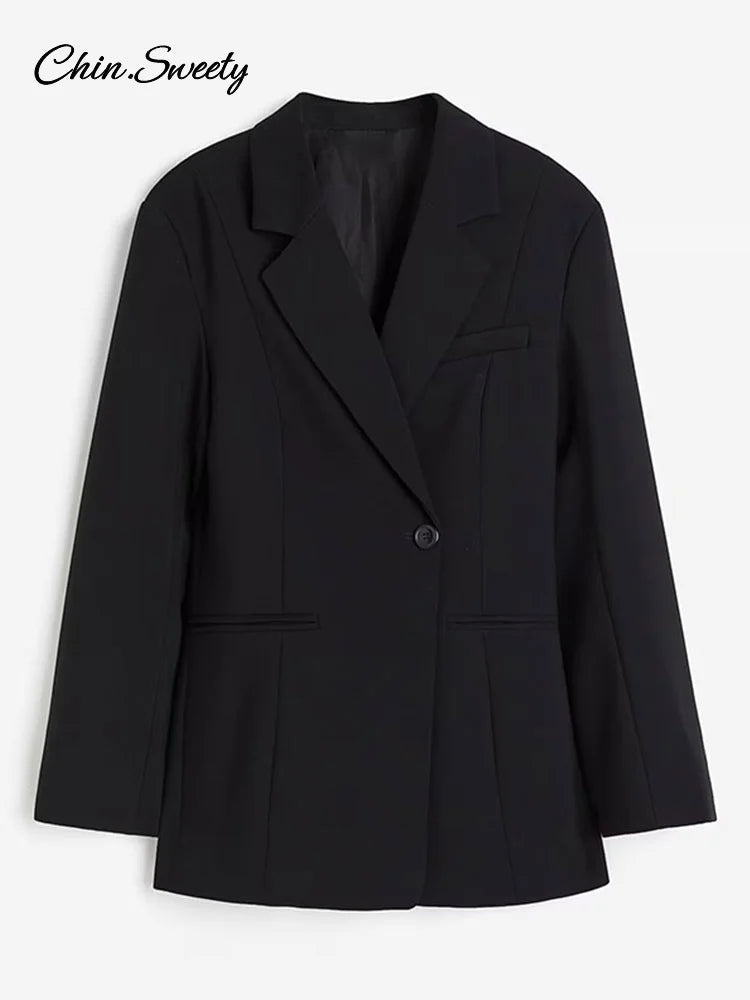 Blazer ajustado de moda para mujer, chaqueta de traje lisa de manga larga con un solo botón y cuello con muesca, primavera 2025, conjuntos de calle para mujer