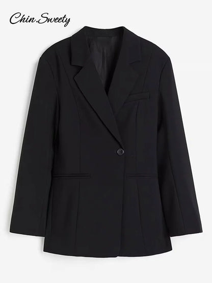 Blazer ajustado de moda para mujer, chaqueta de traje lisa de manga larga con un solo botón y cuello con muesca, primavera 2025, conjuntos de calle para mujer