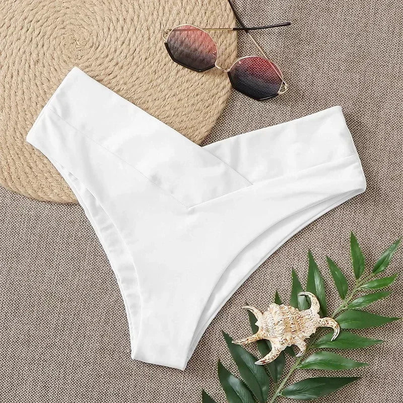 Fashion Sexy Thong Bikini Bottoms Women High Waist Brazilian Thongs Swimwear Swimsuit Solid Bottom Swimming Suit