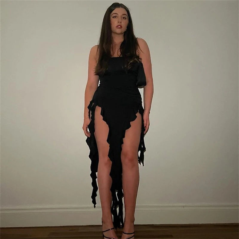 Europa y Estados Unidos estilo Y2K primavera moda tendencia mujer nueva línea hombro pecho bolso trasero delgado vestido irregular
