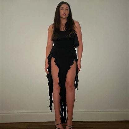 Europa y Estados Unidos estilo Y2K primavera moda tendencia mujer nueva línea hombro pecho bolso trasero delgado vestido irregular