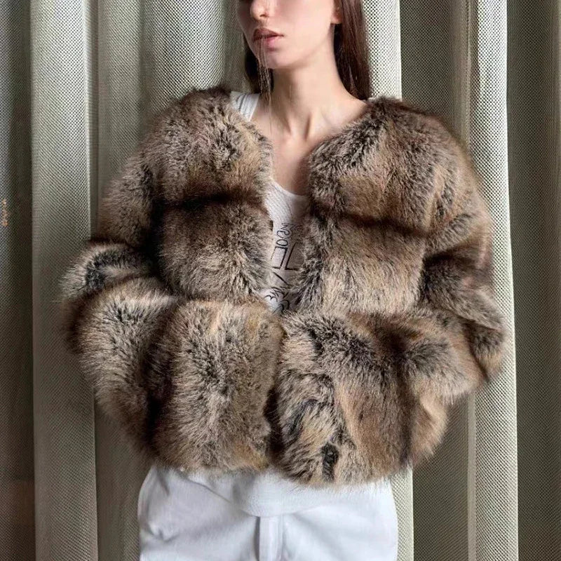 Abrigo de piel sintética esponjoso y cálido de invierno para mujer, chaqueta de piel de zorro suave y cálida, abrigos de marca de alta calidad.