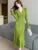 Vestidos de punto lisos de otoño para mujer, elegantes vestidos de oficina informales con mangas acampanadas, dobladillo con volantes y botonadura sencilla