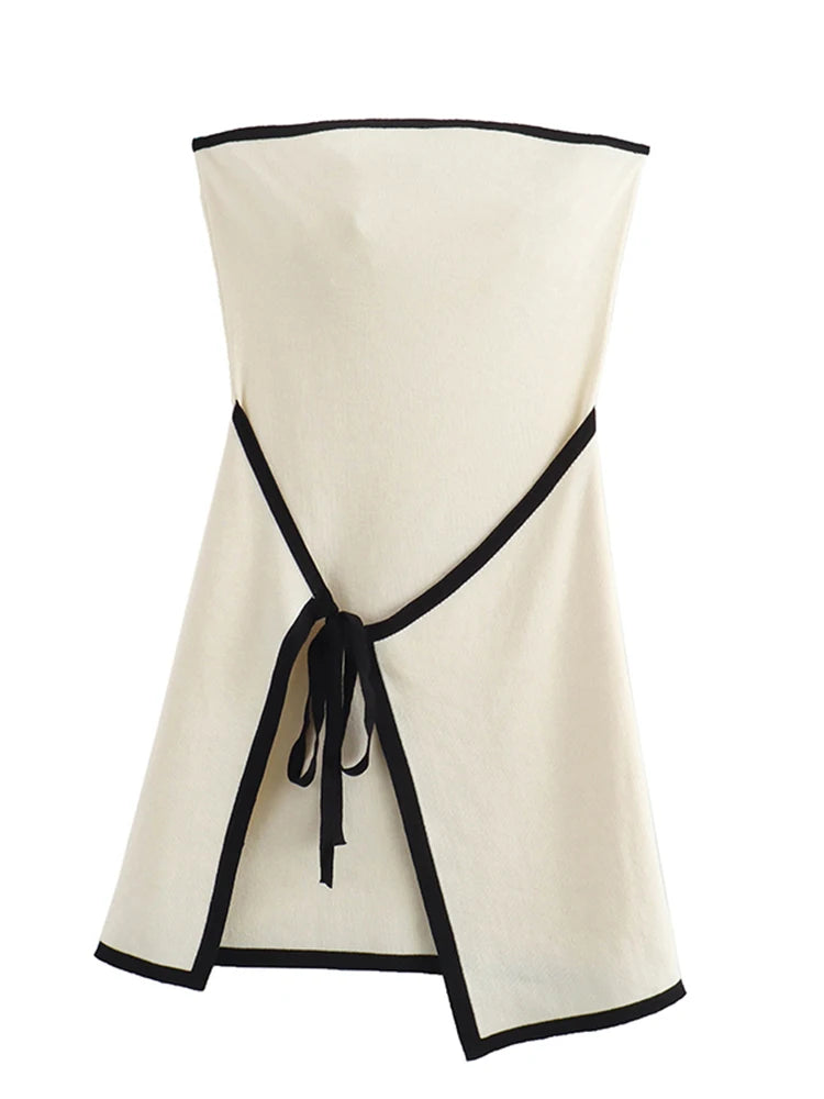 Vestido tubo ajustado de punto a la moda para mujer, minivestido sin mangas con empalme de color en contraste, sexy y elegante para vacaciones en la playa.