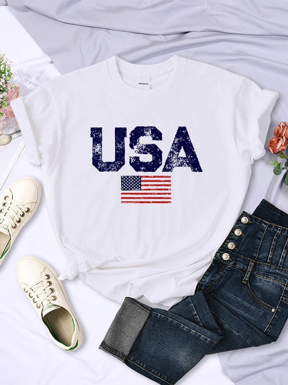 Camisetas con estampado de bandera estadounidense, estrellas y rayas, para mujer, estilo hip hop callejero, transpirables, de verano