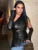 Camiseta sin mangas de PU con hombros descubiertos para mujer, top corto de manga larga ajustado con parches sólidos, ropa de calle Y2k para mujer