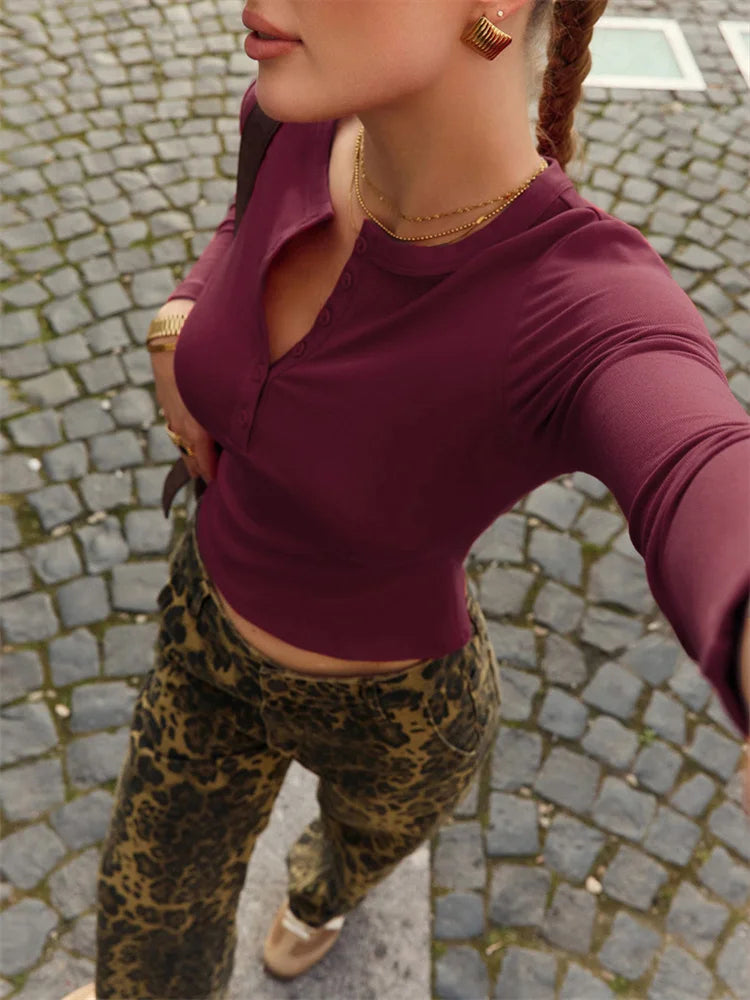 Camiseta informal de retazos de primavera para mujer, jersey de manga larga con cintura alta, interior ajustado Y2k, ropa para mujer, camiseta lisa