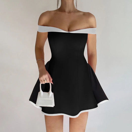 Vestido tubo sexy para mujer, minivestido ajustado de color contrastante, elegante, sin espalda, con un solo hombro, ropa elegante para mujer