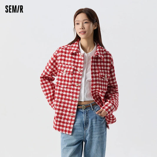 Outerwear Women Mid-long Style Fashionable  New Spring Checked Tweed Top