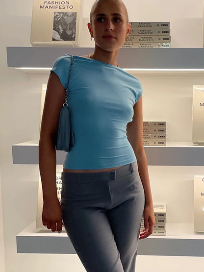 Tops de manga corta sin espalda para mujer, múltiples opciones de uso, camiseta básica ajustada de verano 2025, recortada, sexy, top corto