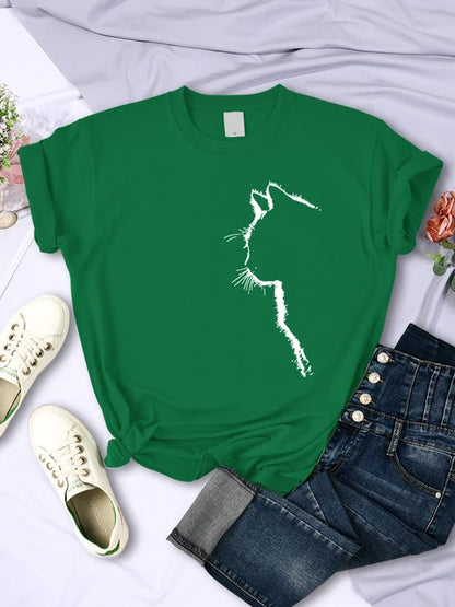 Camiseta con estampado divertido de gato para mujer, estilo casual, de manga corta y cuello redondo, con personalidad, ropa urbana, tops de verano