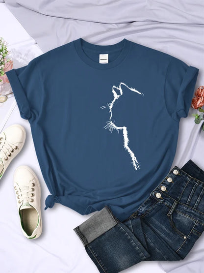 Camiseta con estampado divertido de gato para mujer, estilo casual, de manga corta y cuello redondo, con personalidad, ropa urbana, tops de verano
