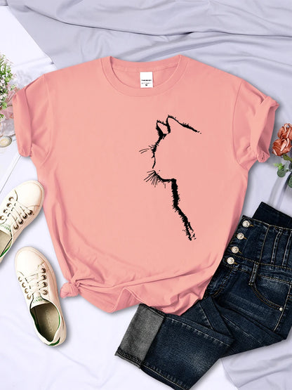 Camiseta con estampado divertido de gato para mujer, estilo casual, de manga corta y cuello redondo, con personalidad, ropa urbana, tops de verano