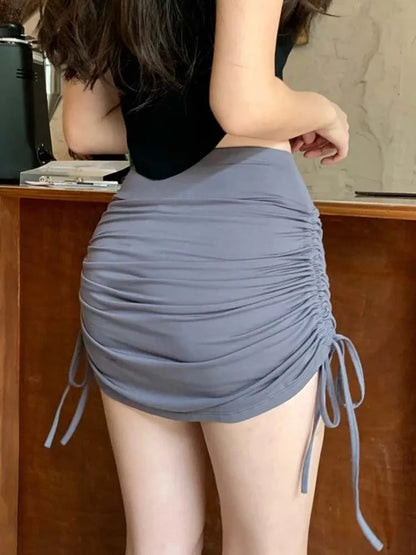 Faldas femeninas Harajuku 2025 verano otoño período señoras hilo lateral cordón elástico sexy mini faldas mujeres chic