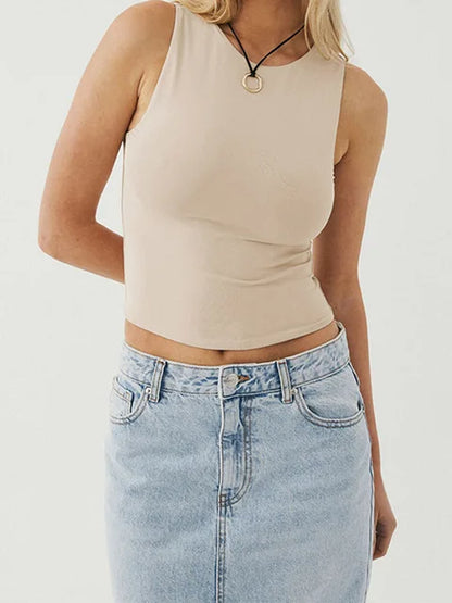 Sleeveless Tight Bottomed Shirt With Round Neck Racerback Top