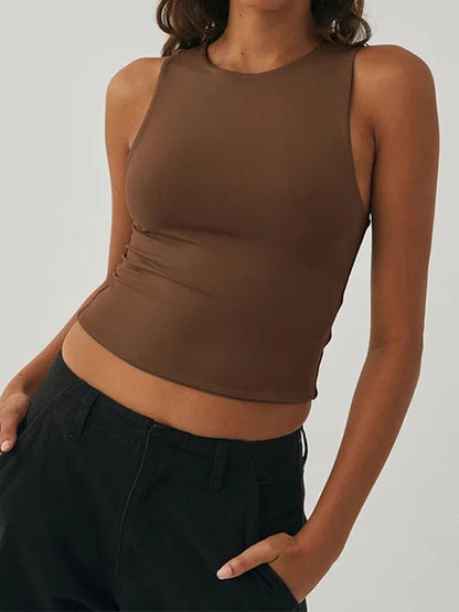 Sleeveless Tight Bottomed Shirt With Round Neck Racerback Top