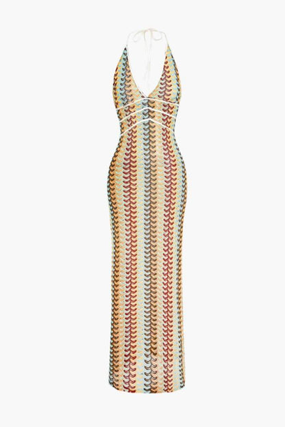 Vestido largo de crochet con cuello halter Lydia 