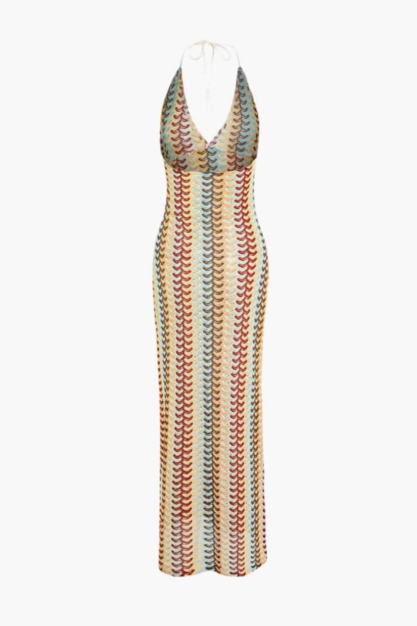 Vestido largo de crochet con cuello halter Lydia 