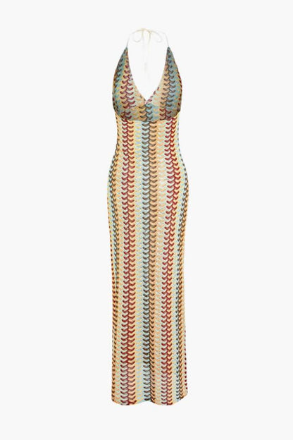 Vestido largo de crochet con cuello halter Lydia 