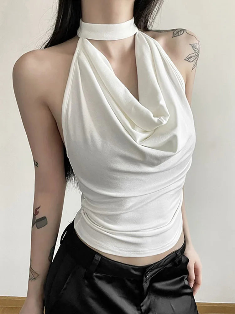 Solid Color Simple Casual All-match Cool Confident Sexy Beautiful High Street Summer Travel Women’s Thin Halter Vest