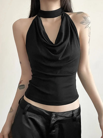 Solid Color Simple Casual All-match Cool Confident Sexy Beautiful High Street Summer Travel Women’s Thin Halter Vest