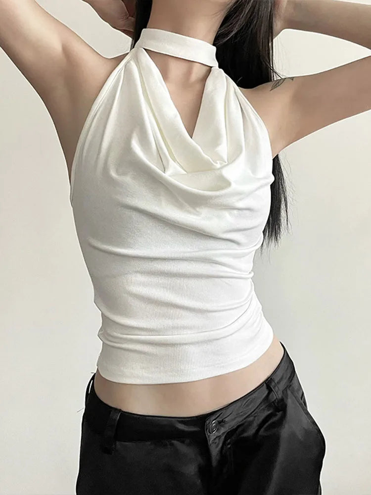 Solid Color Simple Casual All-match Cool Confident Sexy Beautiful High Street Summer Travel Women’s Thin Halter Vest