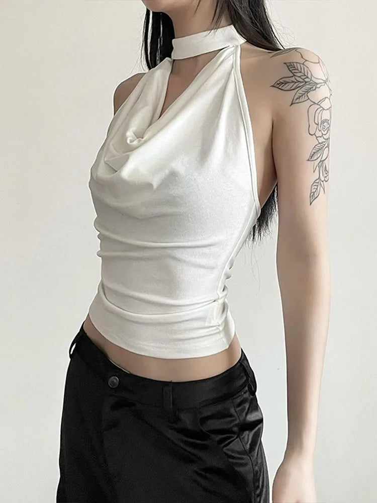 Solid Color Simple Casual All-match Cool Confident Sexy Beautiful High Street Summer Travel Women’s Thin Halter Vest