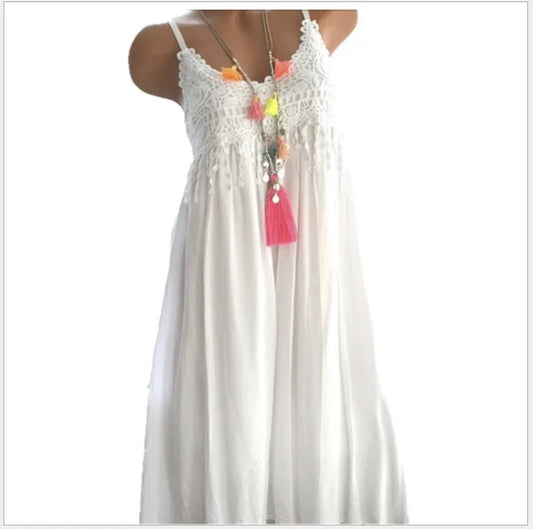 Vestidos de tirantes finos de color liso para mujer, minivestido sexy con escote en V y borde de encaje con retazos, ropa de calle de moda para mujer, vestidos de verano nuevos