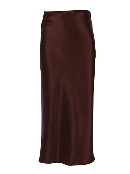 Falda de seda satinada morada lisa para mujer, falda larga de verano de cintura alta, elegante, para oficina, primavera 2025