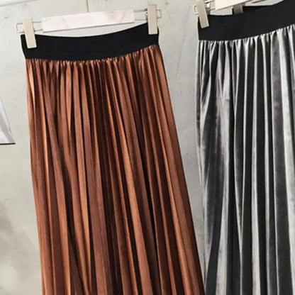 Falda plisada larga plateada metalizada para mujer, falda midi de cintura alta, elástica, informal, para fiesta, primavera de 2025