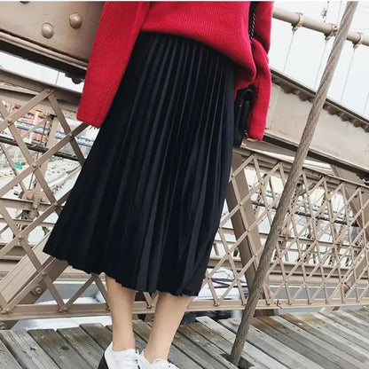 Falda plisada larga plateada metalizada para mujer, falda midi de cintura alta, elástica, informal, para fiesta, primavera de 2025