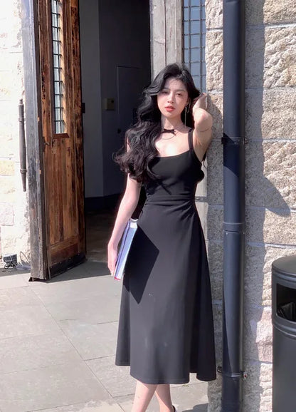 Vestidos de fiesta elegantes de primavera con cuello cuadrado y manga larga para mujer, ajustados, negros y blancos, de cintura alta