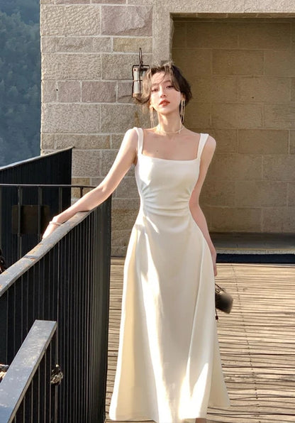 Vestidos de fiesta elegantes de primavera con cuello cuadrado y manga larga para mujer, ajustados, negros y blancos, de cintura alta