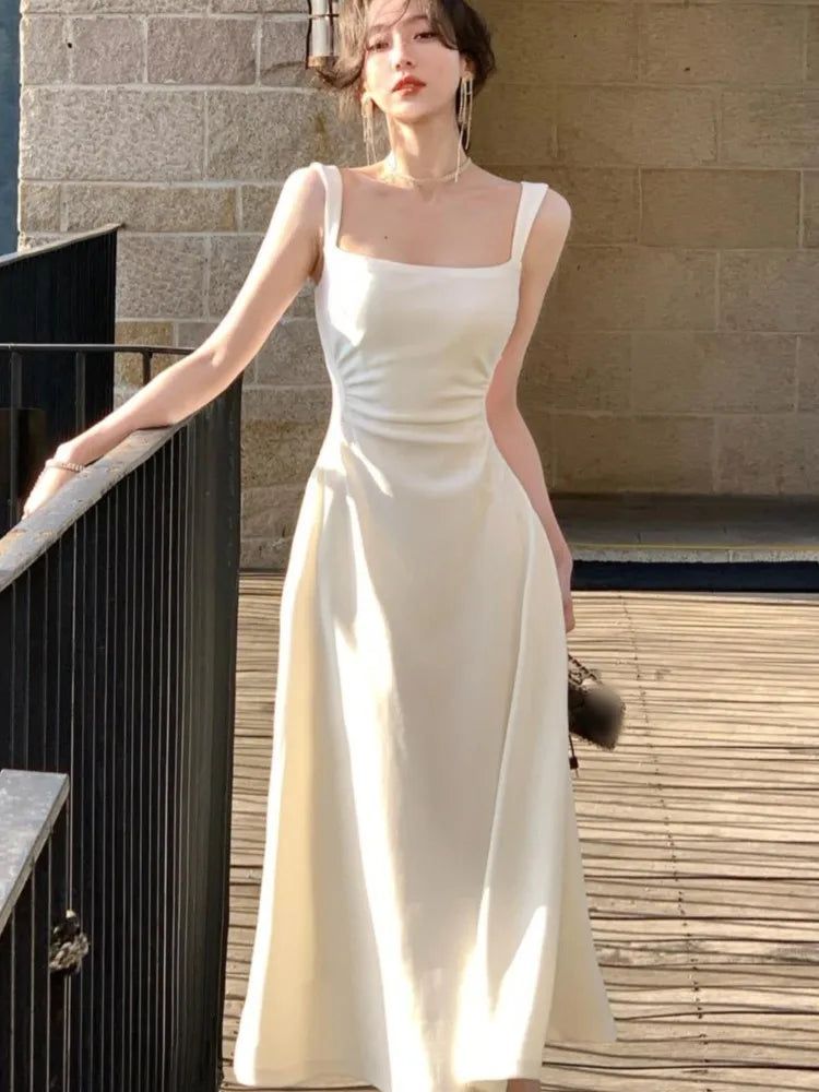 Vestidos de fiesta elegantes de primavera con cuello cuadrado y manga larga para mujer, ajustados, negros y blancos, de cintura alta