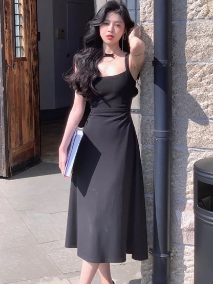 Vestidos de fiesta elegantes de primavera con cuello cuadrado y manga larga para mujer, ajustados, negros y blancos, de cintura alta