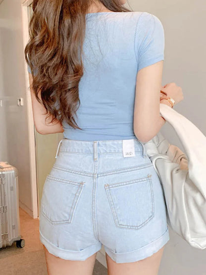 Camiseta corta ajustada con cuello cuadrado para mujer, camisetas de algodón de manga corta, ropa para mujer, camiseta de verano 2025, camisetas de mujer