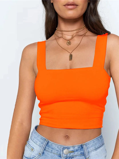 Top corto de verano sin mangas con cuello cuadrado para mujer, camiseta básica informal blanca y negra con hombros descubiertos, camiseta sexy sin espalda