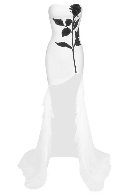 Vestido corto sin tirantes Verónica con adornos de cristal 